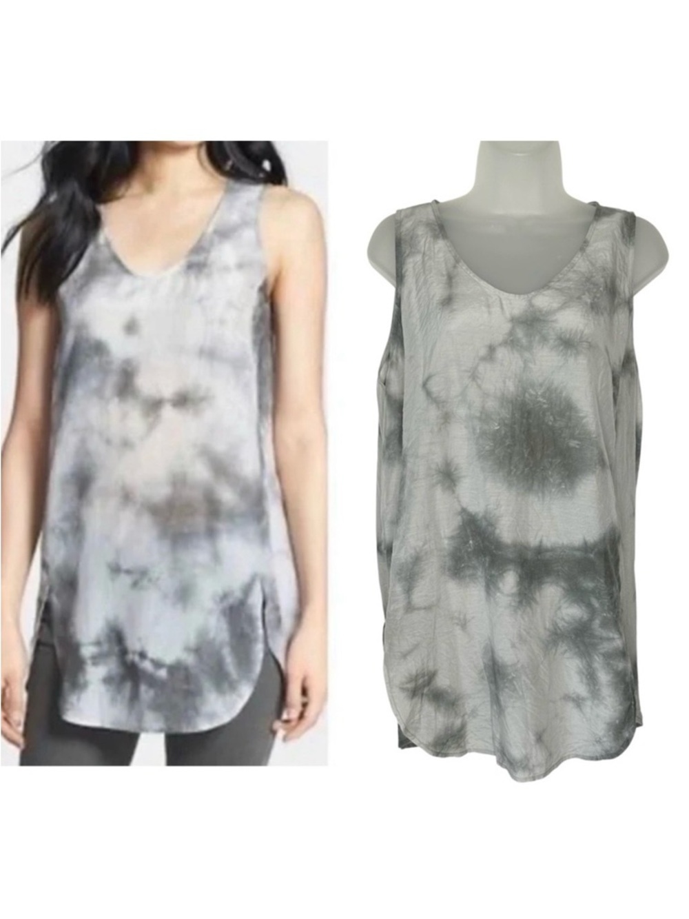 EILEEN FISHER Women Sz PL Silk Blend Tie Dye Rounded V-Neck Sleeveless Tunic Top